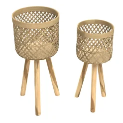 RENDEZ-VOUS DÉCO - Landi - cache-pot pieds en teck et bambou (lot de 2)