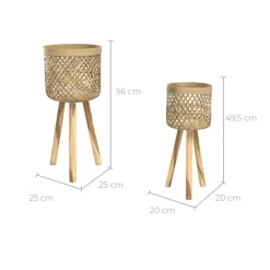 RENDEZ-VOUS DÉCO - Landi - cache-pot pieds en teck et bambou (lot de 2)