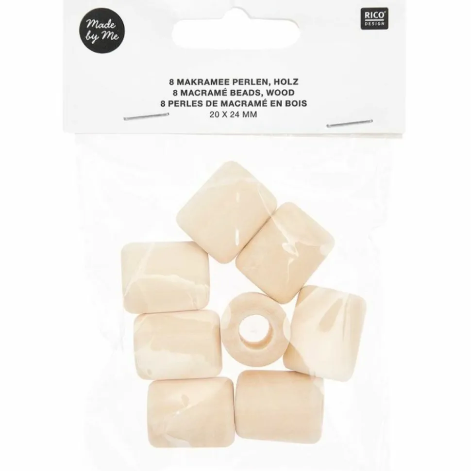 RICO DESIGN - 8 perles cylindriques - bois nature - 24 mm