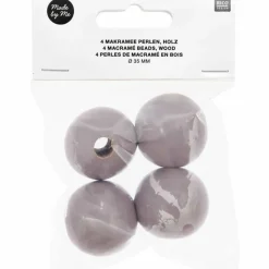 RICO DESIGN - 4 perles rondes - bois gris - 35 mm