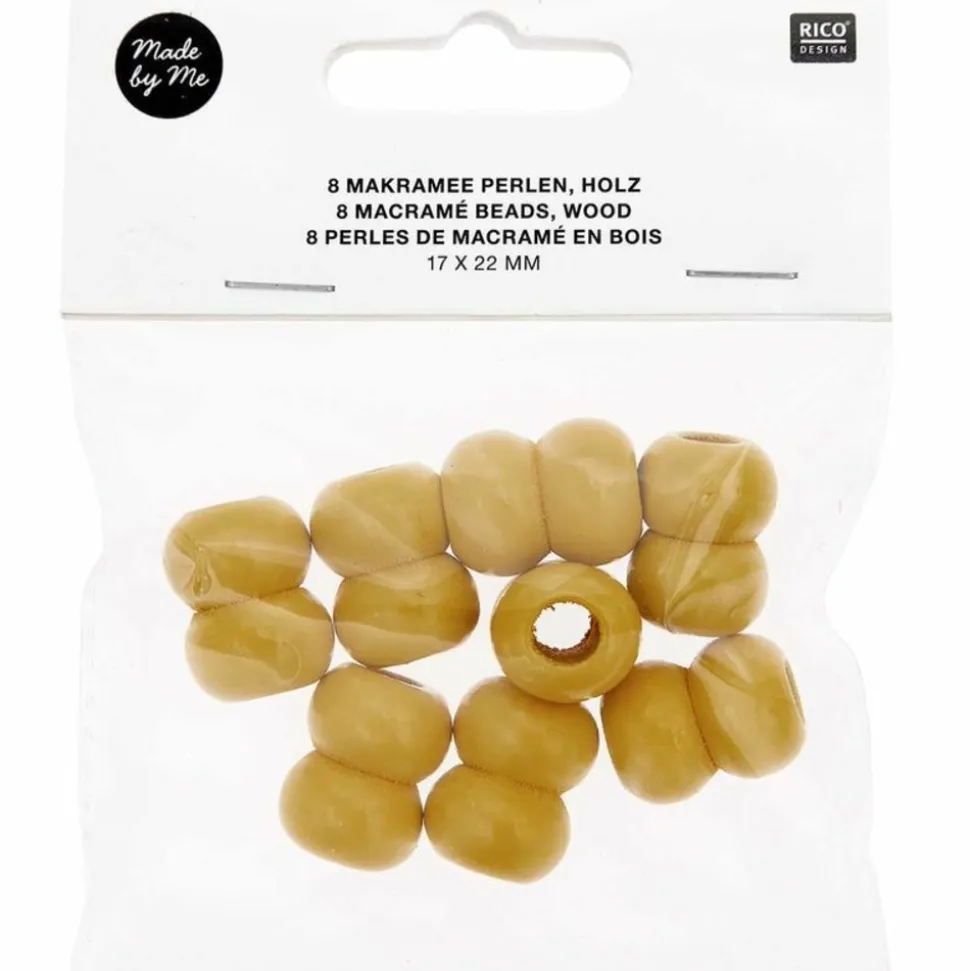 RICO DESIGN - 8 perles rondes doubles - bois jaune - 22 mm