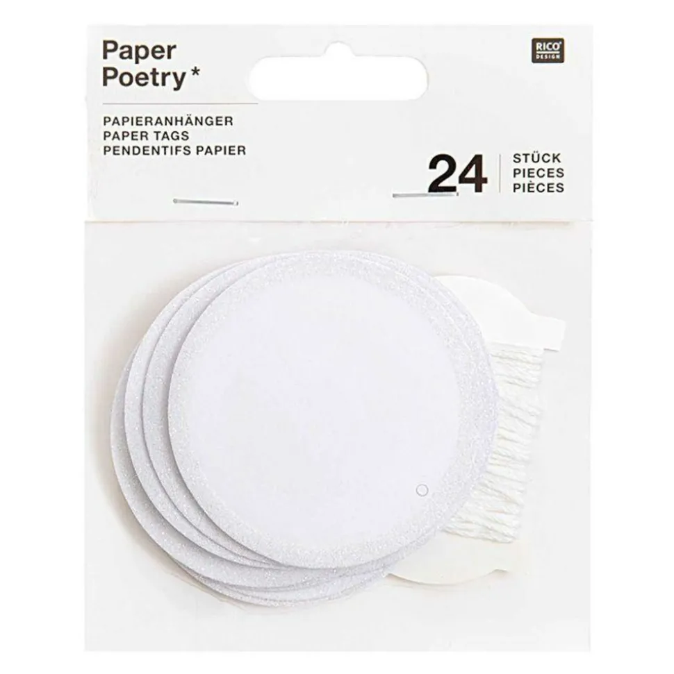 RICO DESIGN - 24 étiquettes à suspendre rondes pailletées