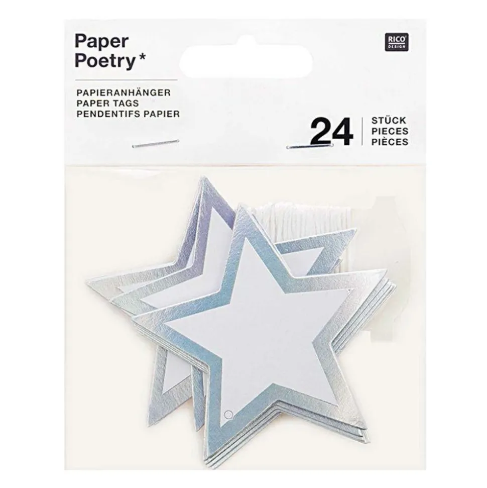 RICO DESIGN - 24 étiquettes à suspendre étoiles argentées