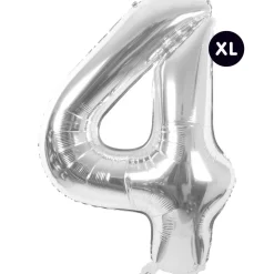 RICO DESIGN - Ballon aluminium chiffre "4" argenté, haut. 86 cm
