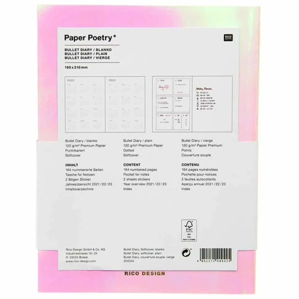 RICO DESIGN - Bullet journal couverture souple acid leo - 16 x 21 cm