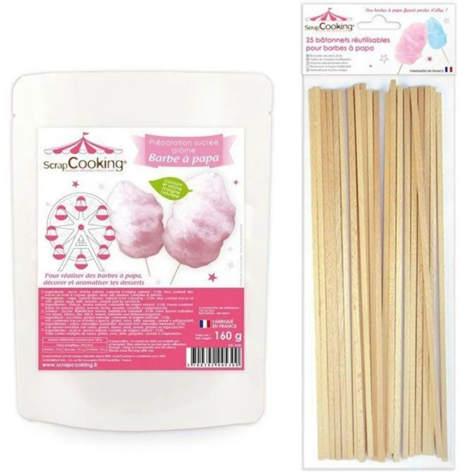 SCRAPCOOKING - Préparation barbe à papa rose 160 g + 25 bâtonnets