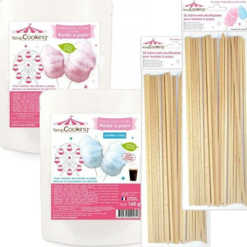 SCRAPCOOKING - Préparation barbe à papa bleue + rose + 50 bâtonnets