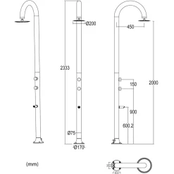 SINED - Douche alu grise led capteur lavepieds eau chaudefroide