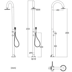 SINED - Douche blanche alu led capteur 3 jets usage interieurexterieur
