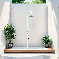 SINED - Douche blanche en alu avec led eau chaudefroide et lavepieds