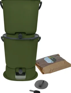 SKAZA - Lot de 2 composteurs bokashi essential 15,3l+1kg de brain+1 base-olive