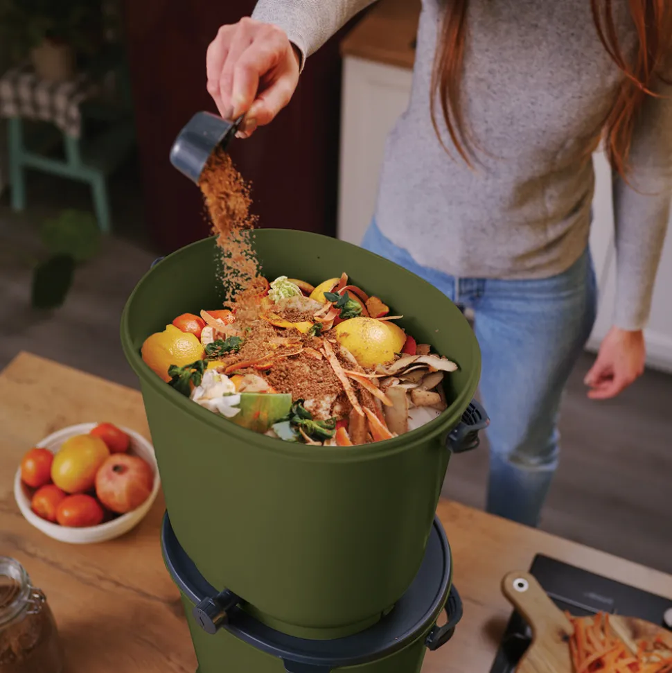 SKAZA - Lot de 2 composteurs bokashi essential 15,3l+1kg de brain+1 base-olive