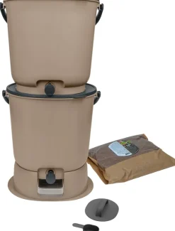 SKAZA - Lot de 2 composteurs bokashi essential 15,3l+1kg de brain+1 base-capuccino