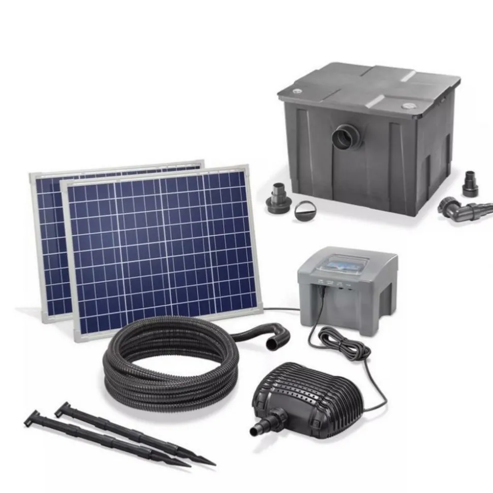 SOLAIREPRATIQUE - Kit pompe solaire bassin fontaine cascade pro batt 2600l-100w avec batterie et filtre