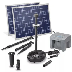 SOLAIREPRATIQUE - Kit pompe solaire bassin jet d'eau pro batt led 2600l-100w avec batterie et anneau led