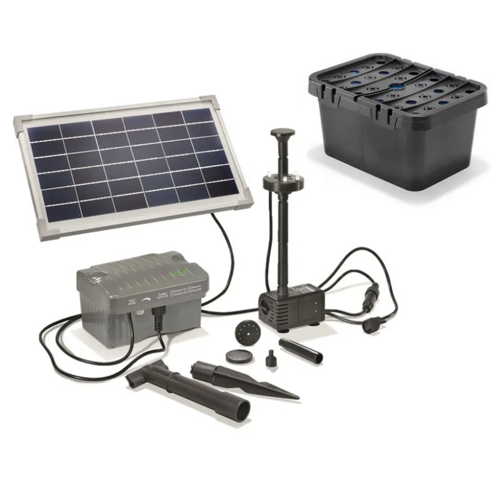 SOLAIREPRATIQUE - Kit pompe solaire bassin avec filtre, batterie et anneau led, 300l-8w
