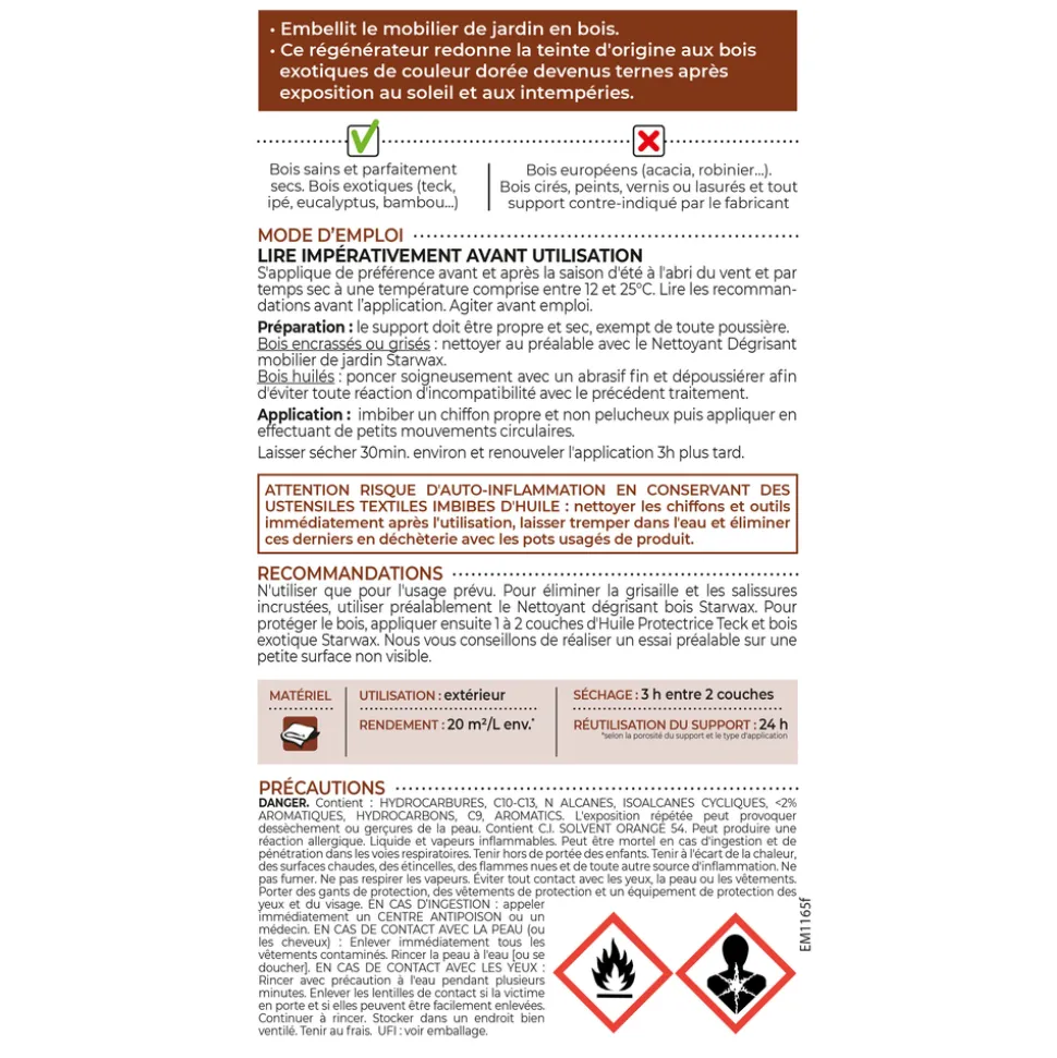 STARWAX - Régénérateur teck et bois exotiques 500ML