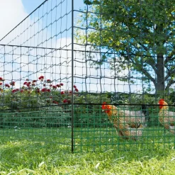 SWEEEK - Kit filet clôtures pour poules 24m avec 8 piquets double pointes. Modulable. Porte d'accès. Sardines incluses