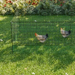 SWEEEK - Kit filet clôtures pour poules 24m avec 8 piquets double pointes. Modulable. Porte d'accès. Sardines incluses