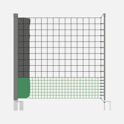 SWEEEK - Kit filet clôtures pour poules 50m avec 14 piquets double pointes. Modulable. Porte d'accès. Sardines incluses