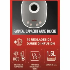 TEFAL - Machine à thé en verre 1,5 l, 8 réglages, panier à thé amovible inox