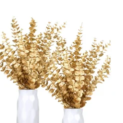 Tige de feuille d'eucalyptus artificielle dorée - or