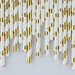 TOGA - 24 pailles en papier doré et blanc