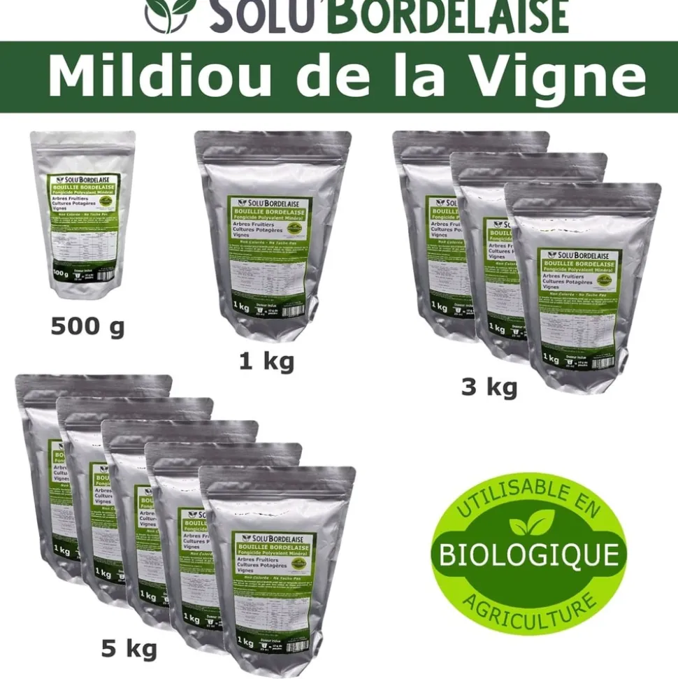 TOUT POUR LES NUISIBLES - Solu'bordelaise - 5 kg de bouillie bordelaise - mildiou de la vigne - utilisable agriculture biologique - 5 sachets 1kg
