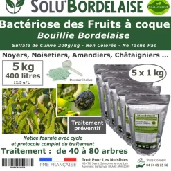 TOUT POUR LES NUISIBLES - Solu'bordelaise - 5 kg de bouillie bordelaise - bactériose des fruits à coque - utilisable agriculture biologique - 5 sachets de 1kg
