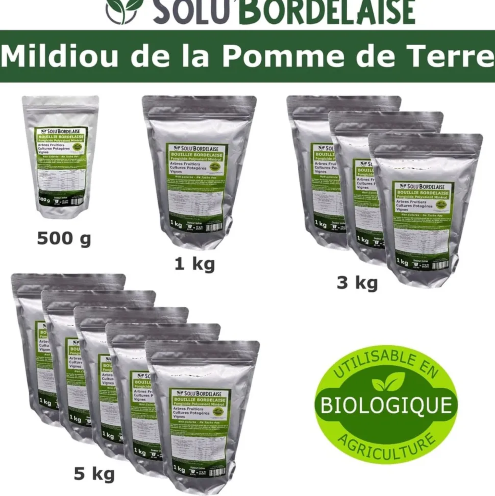 TOUT POUR LES NUISIBLES - Solu'bordelaise - 5 kg de bouillie bordelaise - mildiou de la pomme de terre - utilisable agriculture biologique - 5 sachetsde 1kg