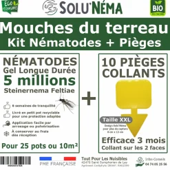 TOUT POUR LES NUISIBLES - Kit nématodes 5 millions + 10 pièges collants xxl - contre les mouches du terreau - formulation gel longue durée pour traiter 25 pot