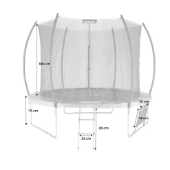 Trampoline ø 305cm - mars inner xxl- trampoline de jardin gris avec filet de protection intérieur. Échelle. Bâche. Filet pour