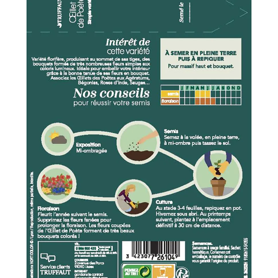 TRUFFAUT - Œillet de poete Hirondelle simple couleur varié : en sachet