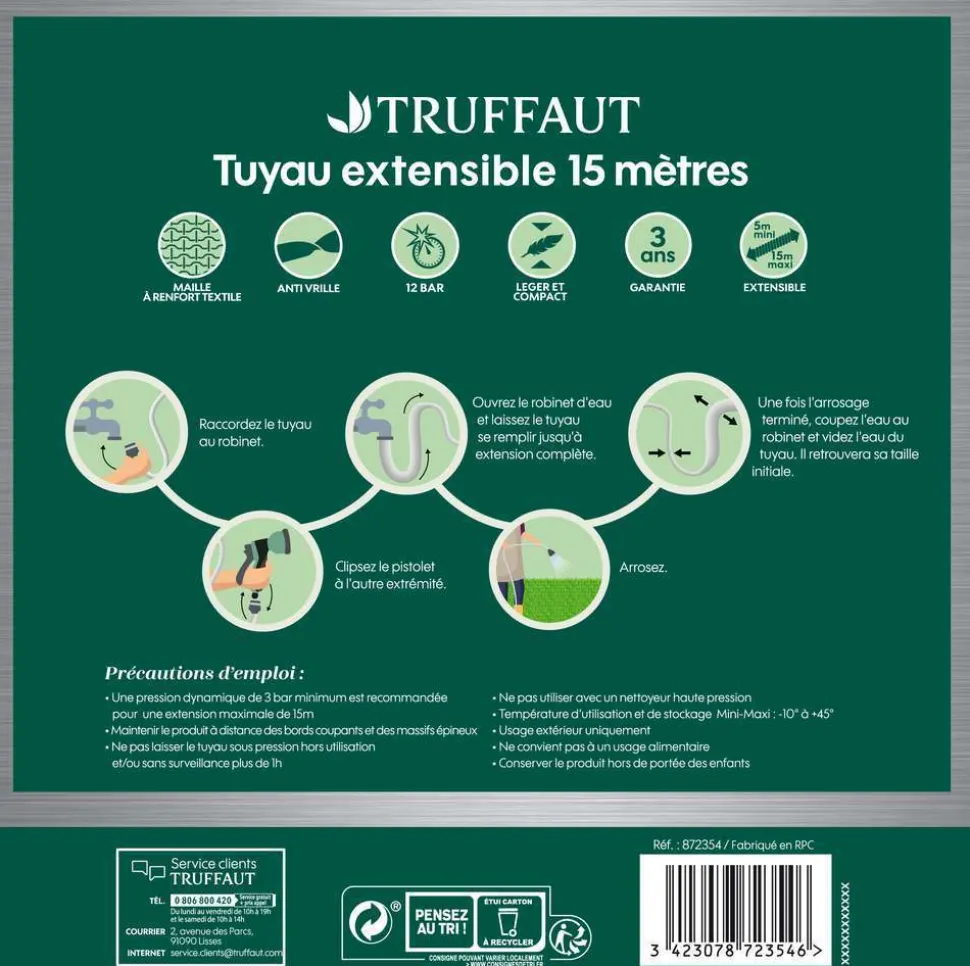 TRUFFAUT - Tuyau d'arrosage extensible 15m