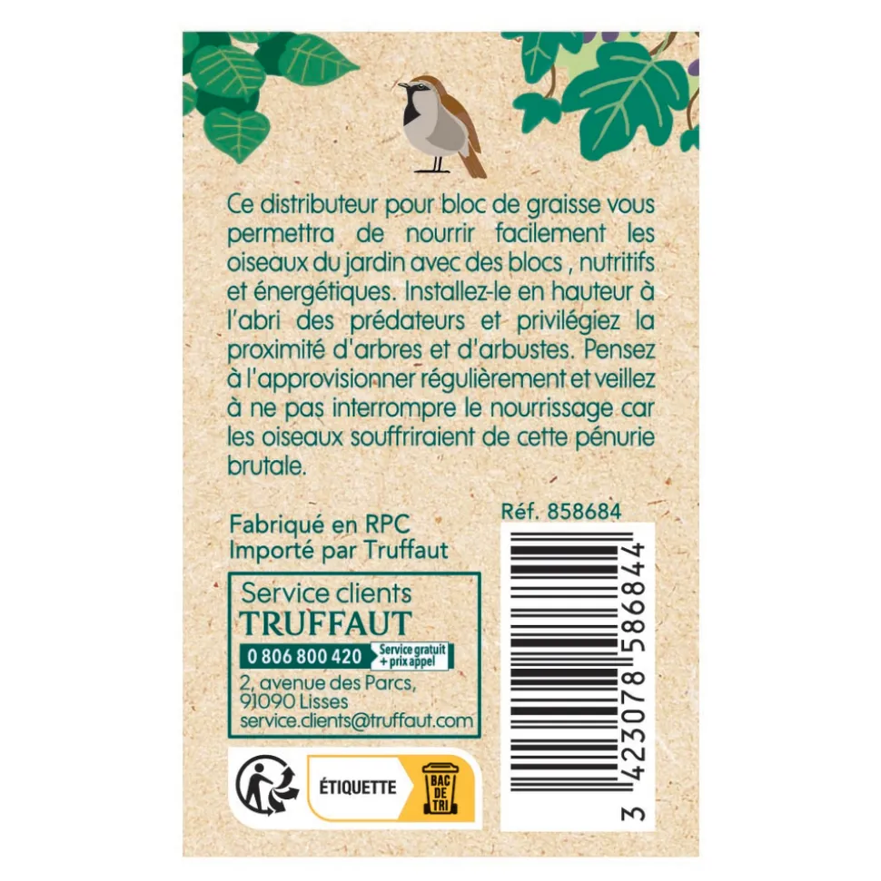 TRUFFAUT BIODIVERSITÉ - Distributeur de pain de graisse Hopy pour oiseaux du jardin