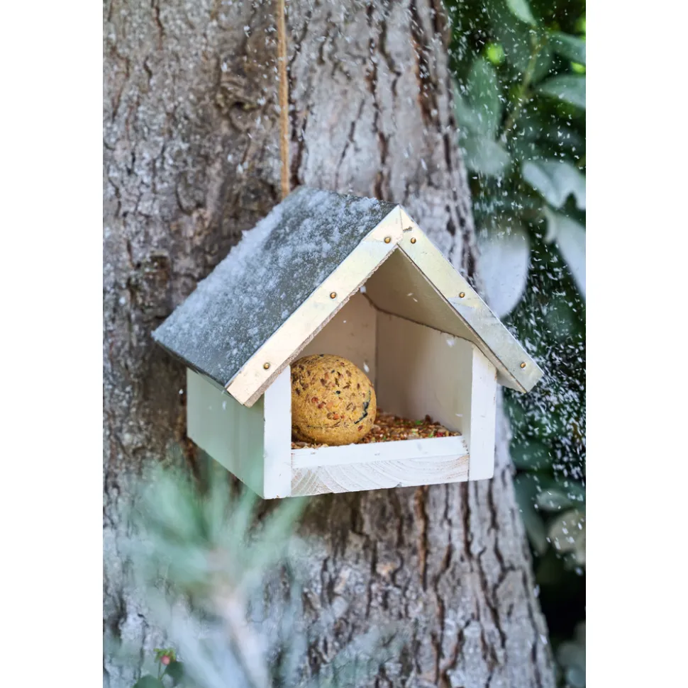 TRUFFAUT BIODIVERSITÉ - Mangeoire Eveil en pin avec toit métal pour oiseaux du jardin 18x15cm