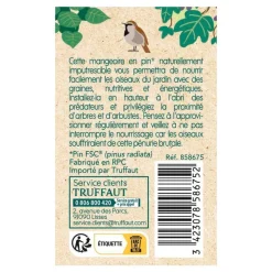 TRUFFAUT BIODIVERSITÉ - Mangeoire Eveil en pin avec toit métal pour oiseaux du jardin 18x15cm