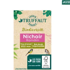 TRUFFAUT BIODIVERSITÉ - Nichoir Rondin pour oiseaux du jardin - L.16 x l.14 x H.21 cm