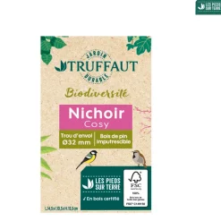 TRUFFAUT BIODIVERSITÉ - Nichoir Cosy en pin naturel, mésanges - L.14.5xl.10.5xH.15.5 cm