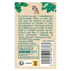 TRUFFAUT BIODIVERSITÉ - Nichoir Oasis en pin pour oiseaux du jardin - L.14 x l.7.5 x H.15.5 cm