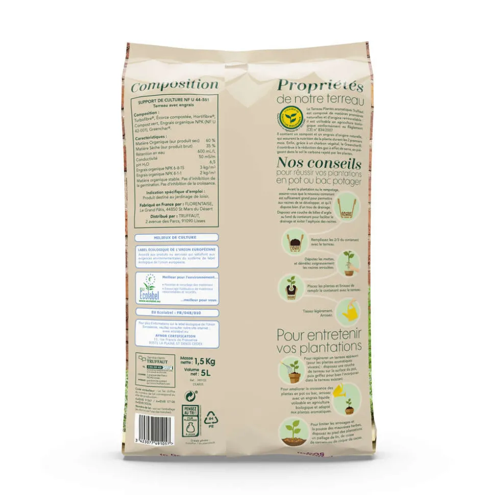 TRUFFAUT UAB - Terreau pour plantes aromatiques - sac de 5 litres