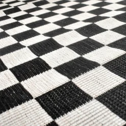 UNAMOURDETAPIS - Tapis extérieur, kilim reversible 160x230 motif damier a reversible noir et blanc