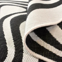 UNAMOURDETAPIS - Tapis rond d'extérieur, kilim reversible 160x230 al reversible noir et blanc