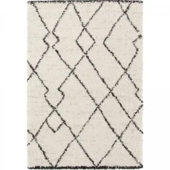 UNAMOURDETAPIS - Tapis shaggy 80x150 rectangle tissé noir et crème motif berbère croma 12