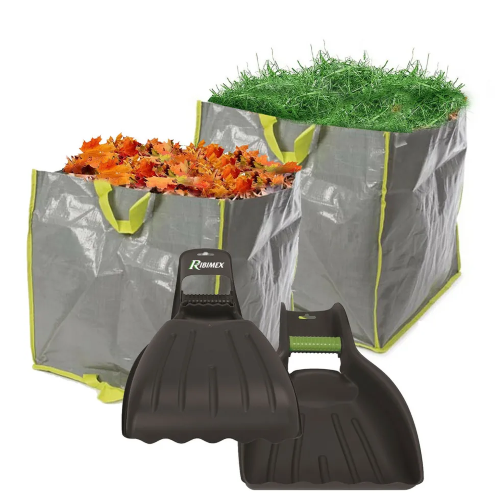 VELLEMAN - Ramasse feuilles manuel par deux avec 2 sacs de jardin multifonctions - polypropylène - 100 l