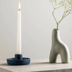 VENTURE HOME - Bougeoir en grès otis bleu foncé