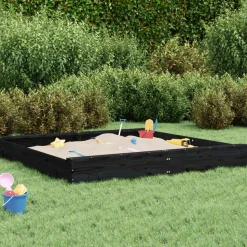 VIDAXL - Bac à sable avec sièges noir carré bois de pin massif