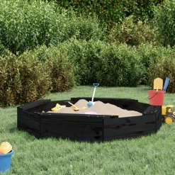 VIDAXL - Bac à sable avec sièges noir octogone bois de pin massif