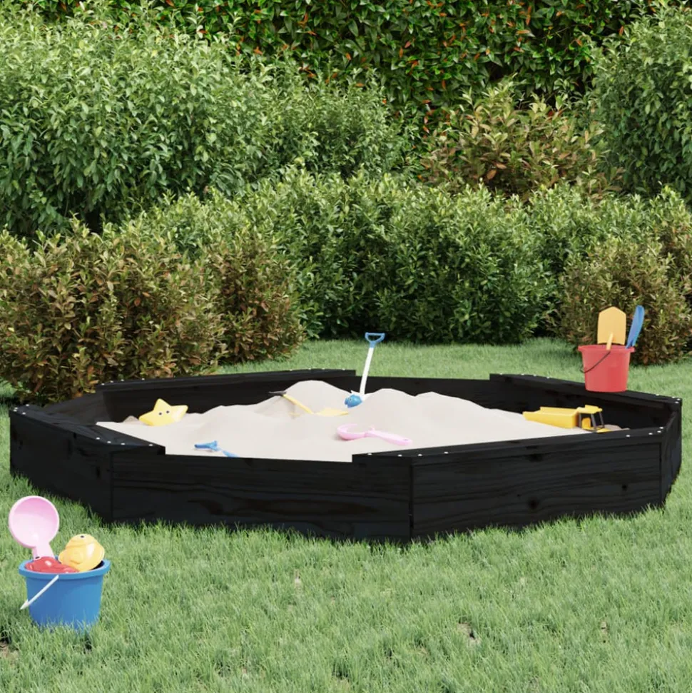 VIDAXL - Bac à sable avec sièges noir octogone bois de pin massif