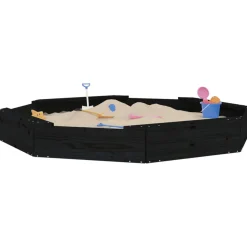 VIDAXL - Bac à sable avec sièges noir octogone bois de pin massif